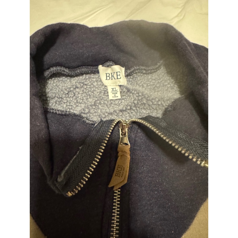 BKE Womens XL Quarter Zip Colorblock Chevron Fleece Sweatshirt Navy Olive Green - Picture 3 of 4